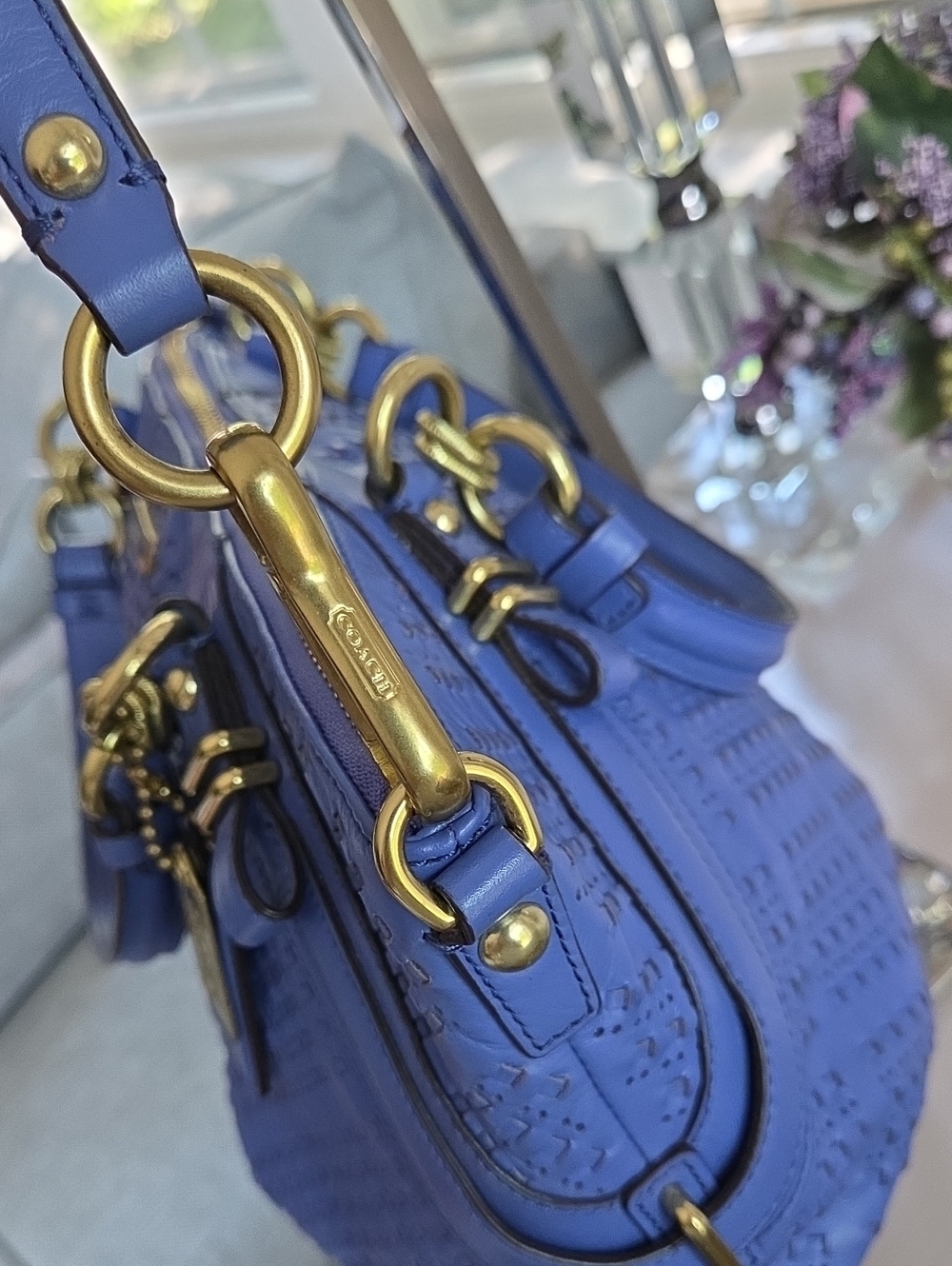 COACH Carolina Blue 2012 Madison Sophia Woven Leather Shoulder Bag - Picture 6 of 16